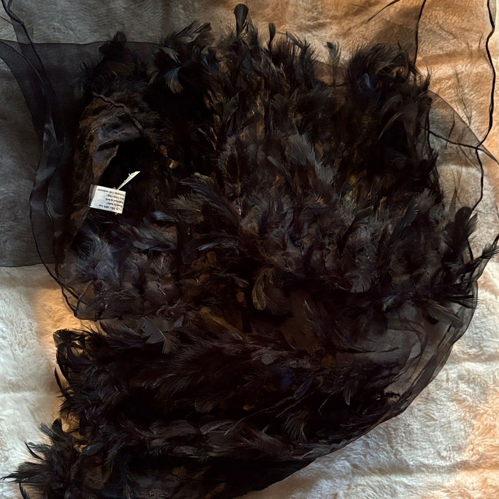Elegant Black Feathered Women's Scarf